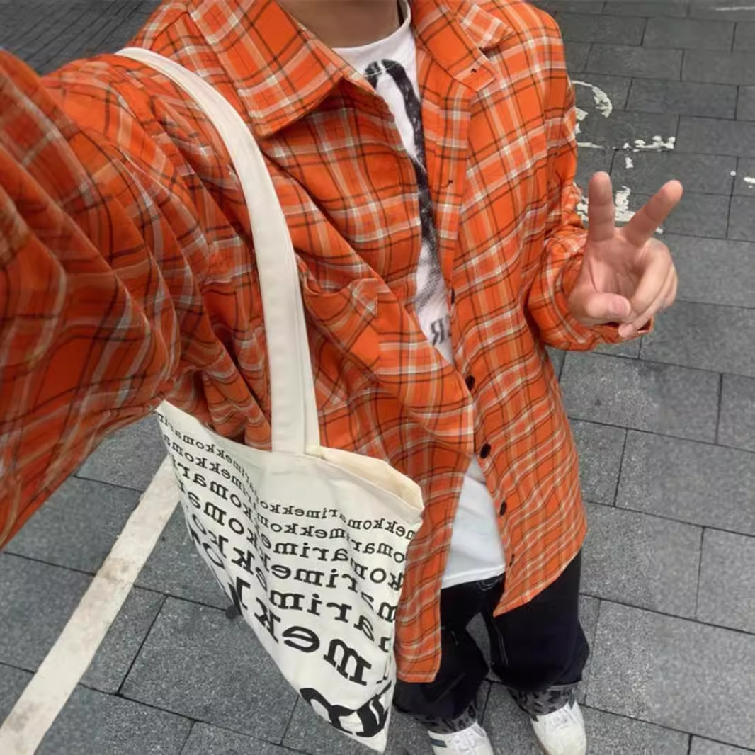 50代メンズファッション トップス ゆったりチェック柄シャツジャケット