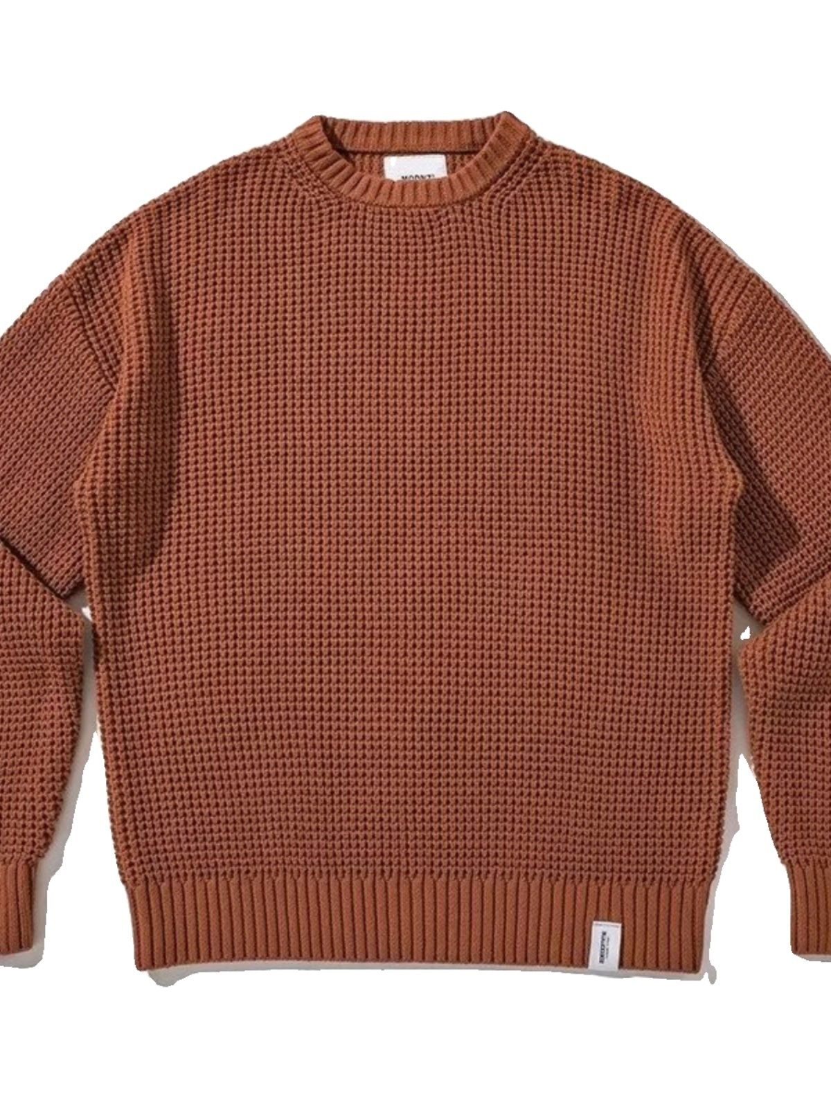 50代メンズファッション ワッフル編み【丸首ニットセーター】