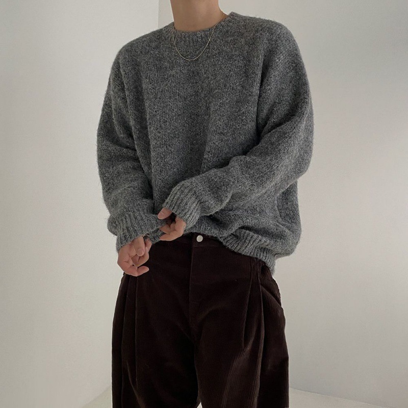 50代メンズファッション トップス シンプルリブ編みゆったりセーター