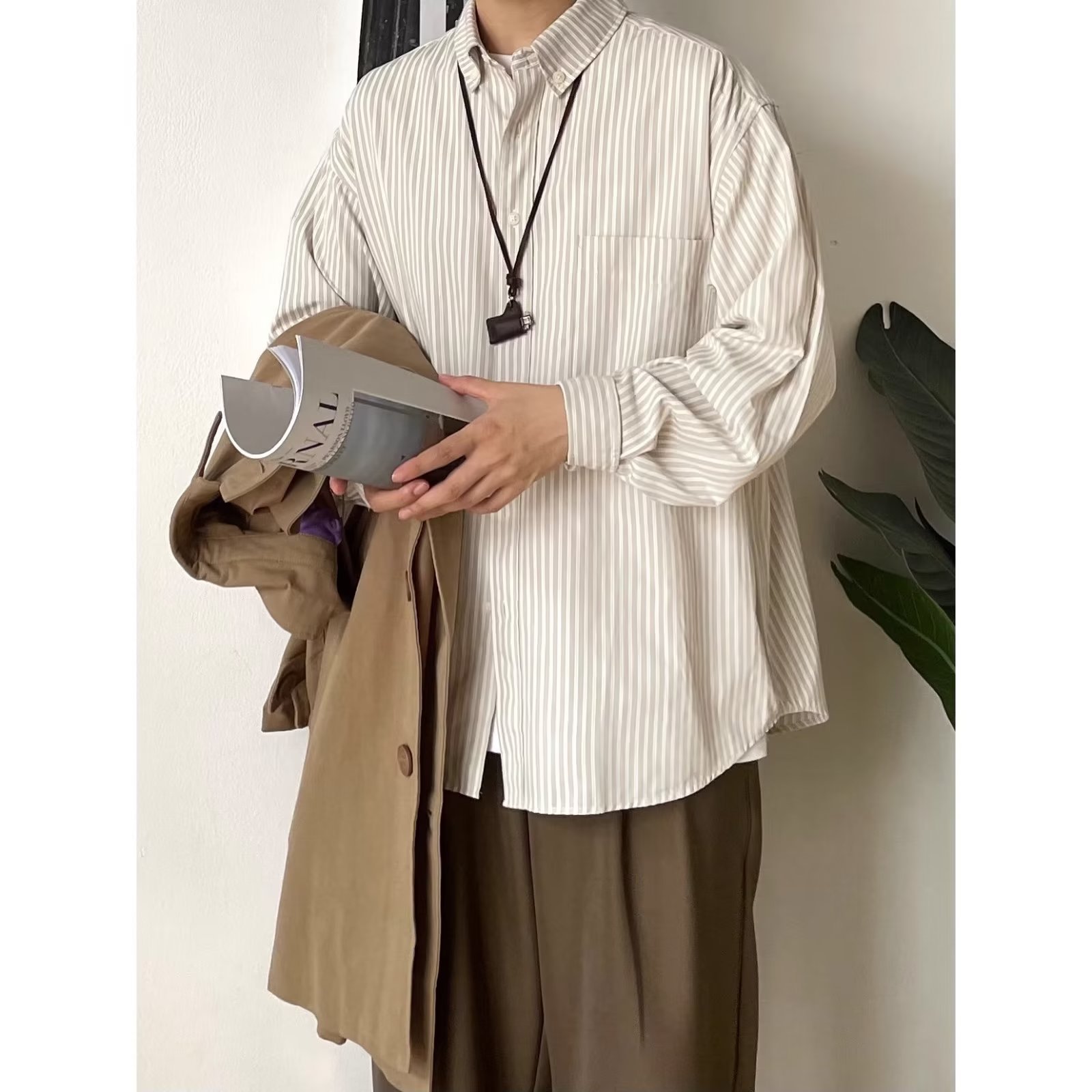 50代メンズファッション トップス ストライプ柄 スタンダードシャツ