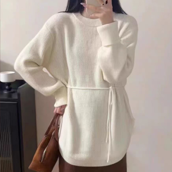 新作ボリューム袖ニットチュニック ロング丈セーター