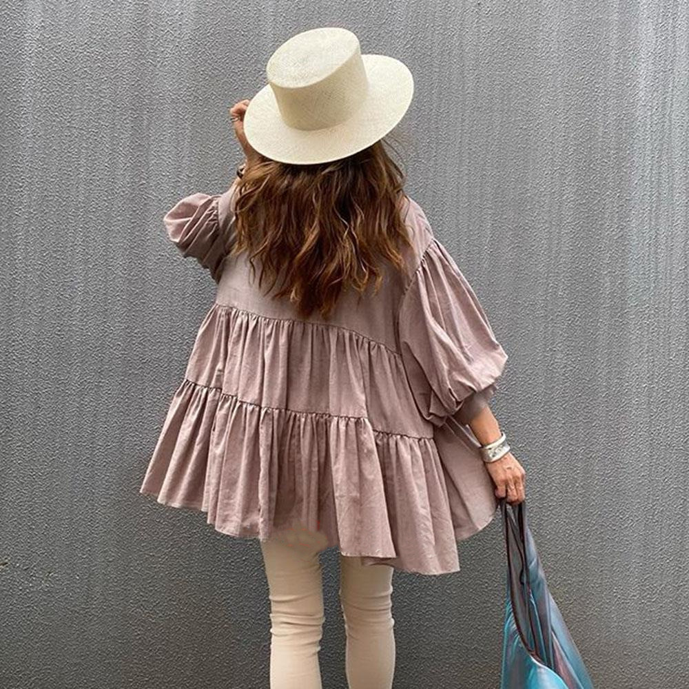 ふんわりシルエット長袖チュニックブラウス