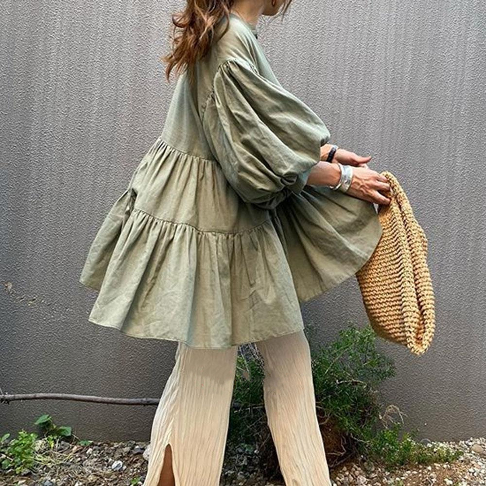 ふんわりシルエット長袖チュニックブラウス