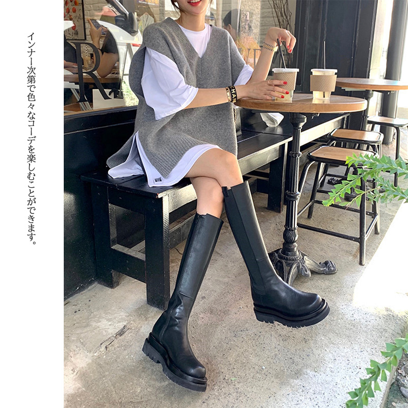 ニットベスト レイヤード重ね着チュニック体型カバー