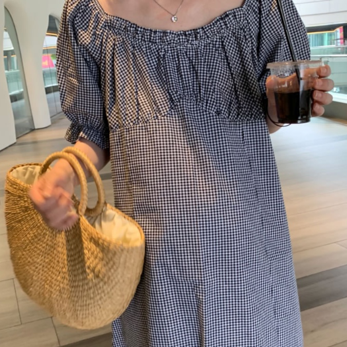 ドット柄シャーリングチュニックワンピース