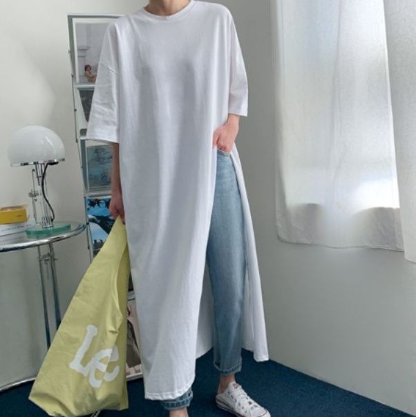 サイドスリット入りチュニックワンピース