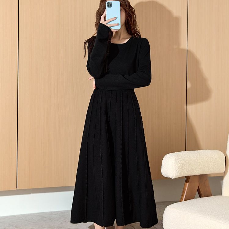 優美プリーツニットチュニックワンピース