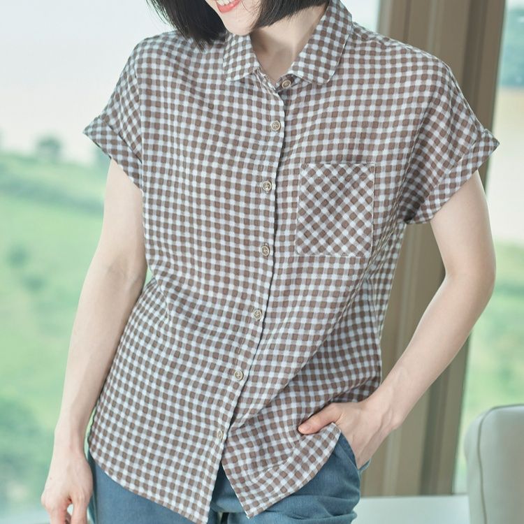 格子柄ゆったりチュニックシャツ
