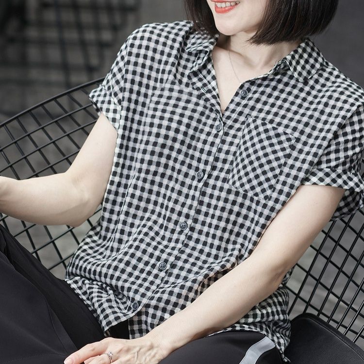 格子柄ゆったりチュニックシャツ