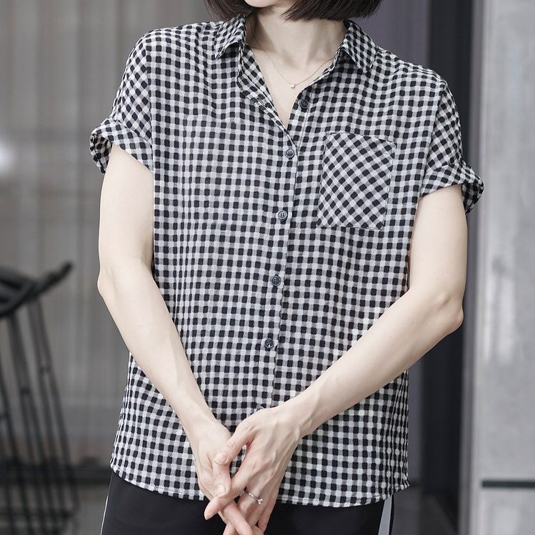 格子柄ゆったりチュニックシャツ