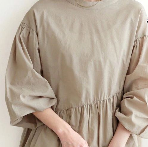 ふんわり袖チュニック長袖ブラウス体系カバー着回しシャツ