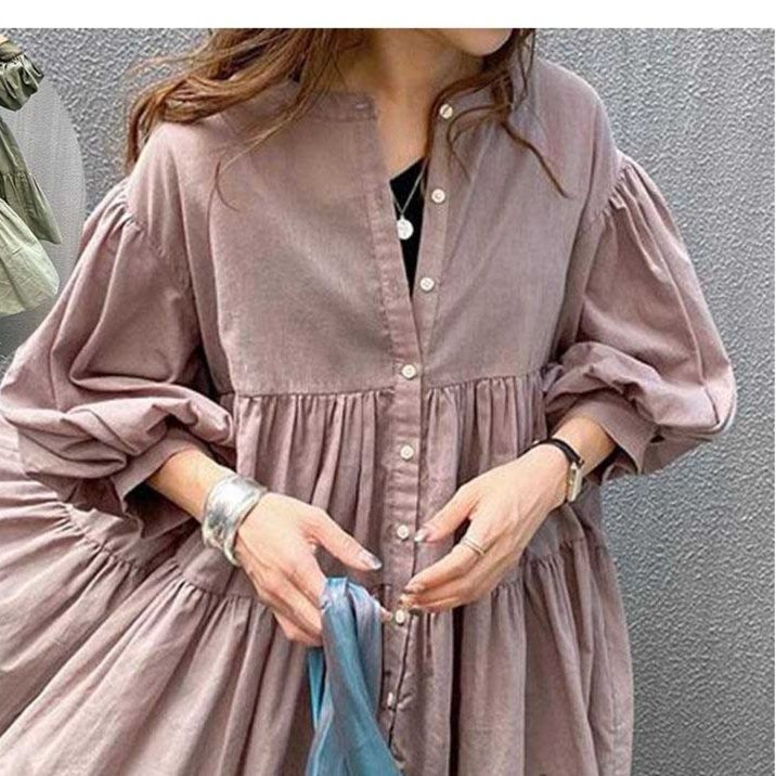 ふんわりシルエット長袖チュニックブラウスシャツ