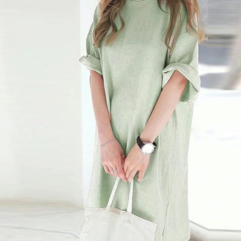 ゆったりチュニック半袖ワンピース サイドスリット