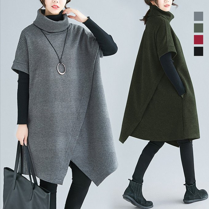 タートルネック ニットワンピース チュニック 秋冬 暖か