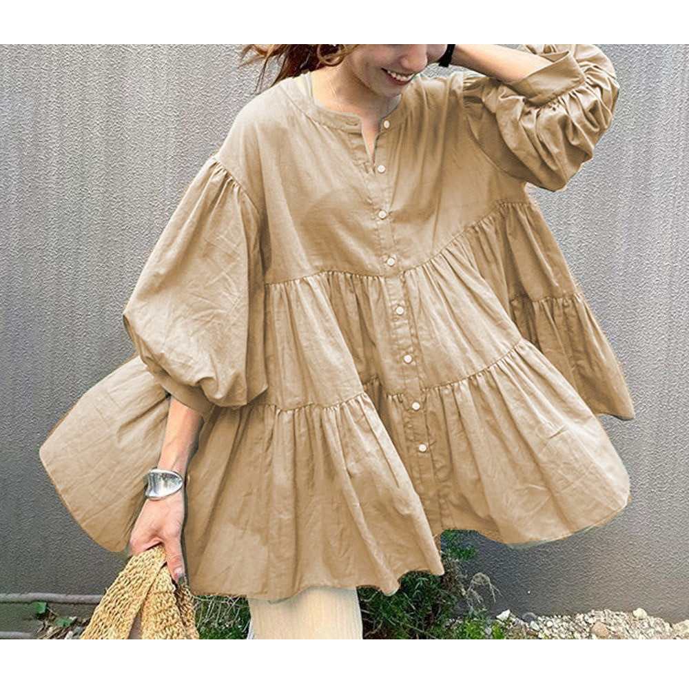 ふんわりシルエット長袖チュニックブラウス