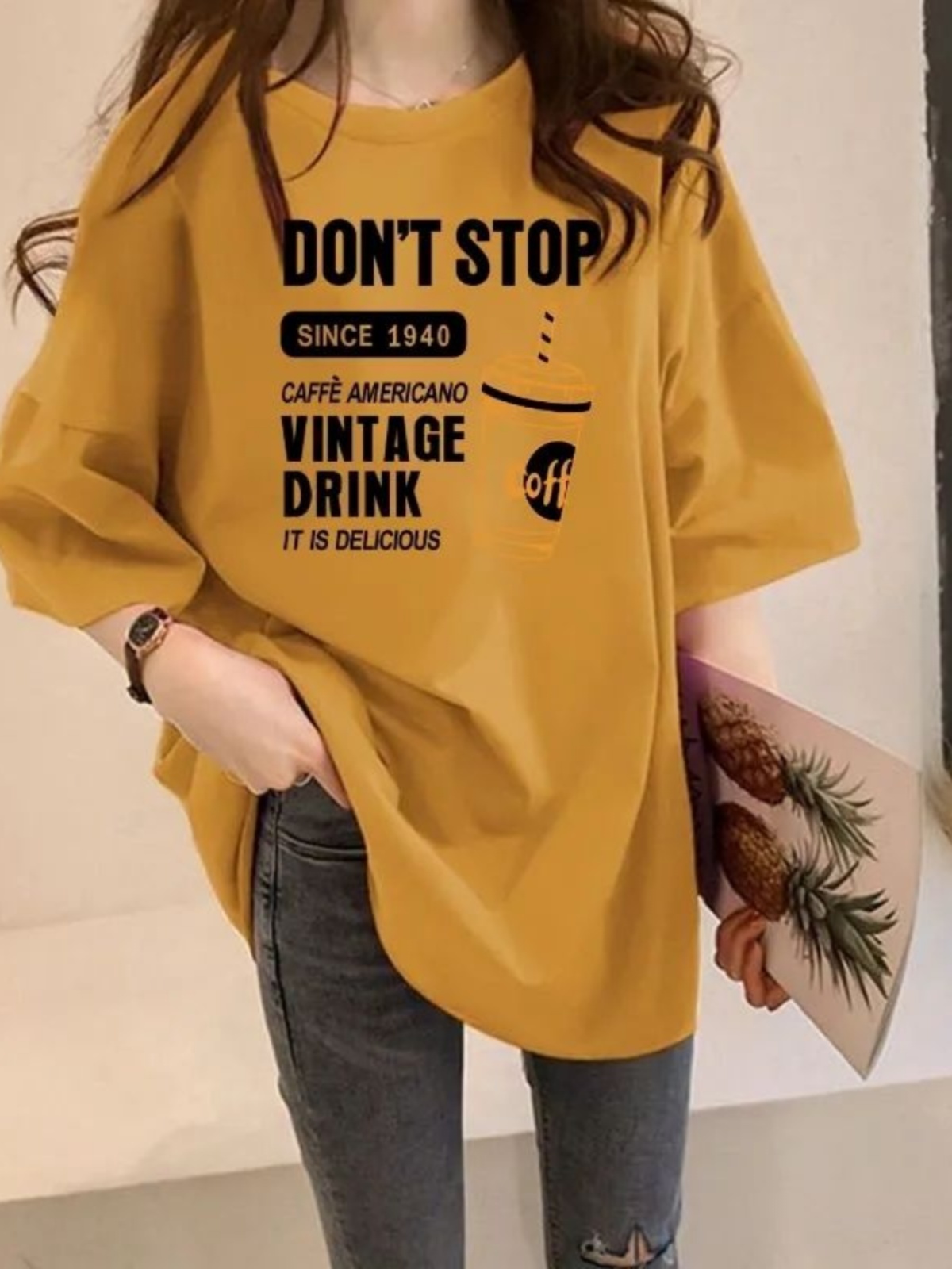 レトロ飲み物プリントチュニック