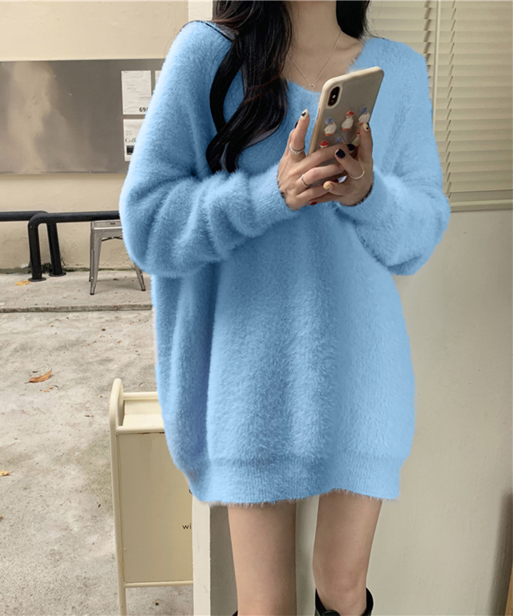 ふわふわシャギーニットチュニック レディース 長袖