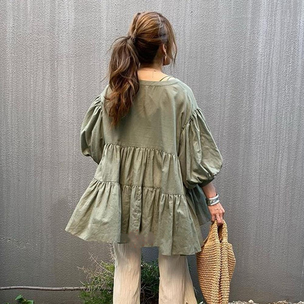 ふんわりシルエット長袖チュニックブラウス