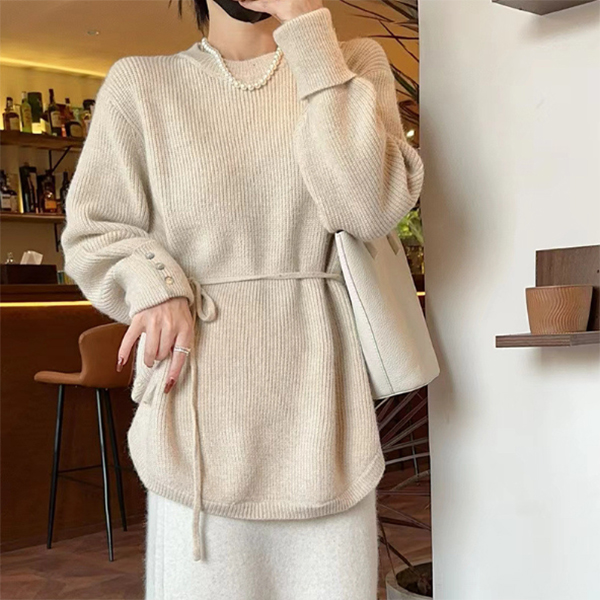 新作ボリューム袖ニットチュニック ロング丈セーター