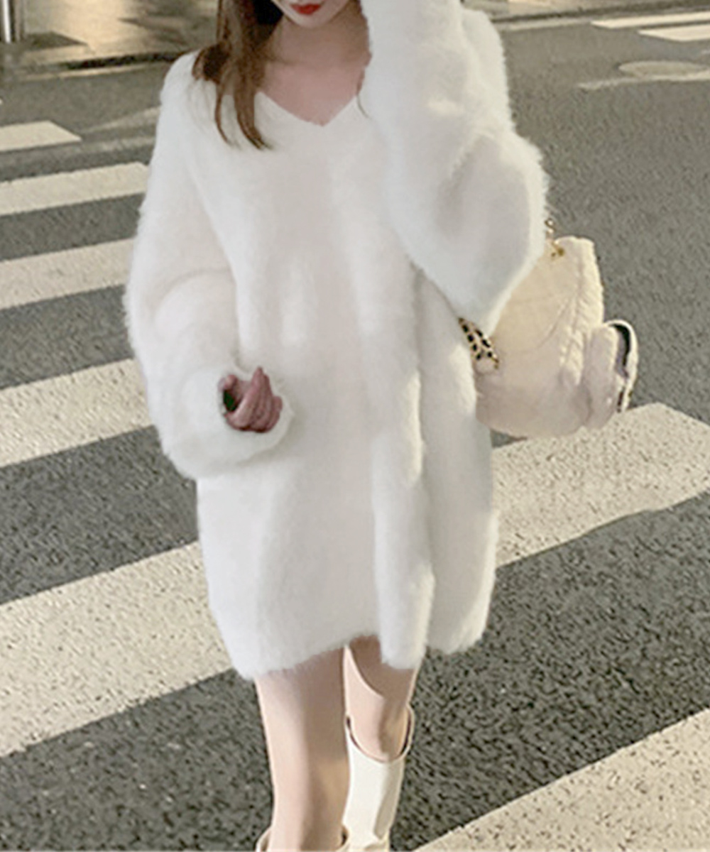 ふわふわシャギーニットチュニック レディース 長袖