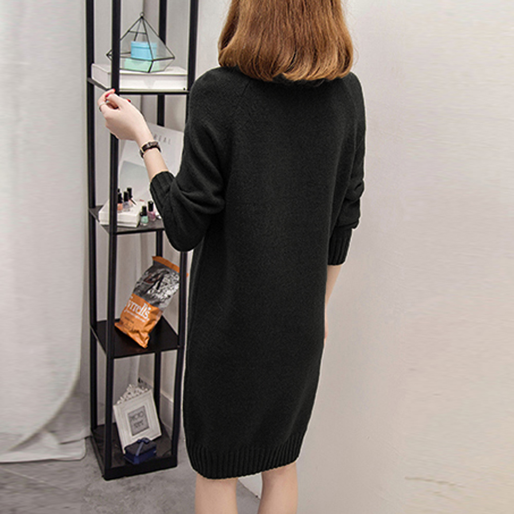 長袖ニットチュニック プチハイネック 無地