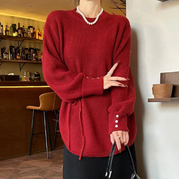 新作ボリューム袖ニットチュニック ロング丈セーター