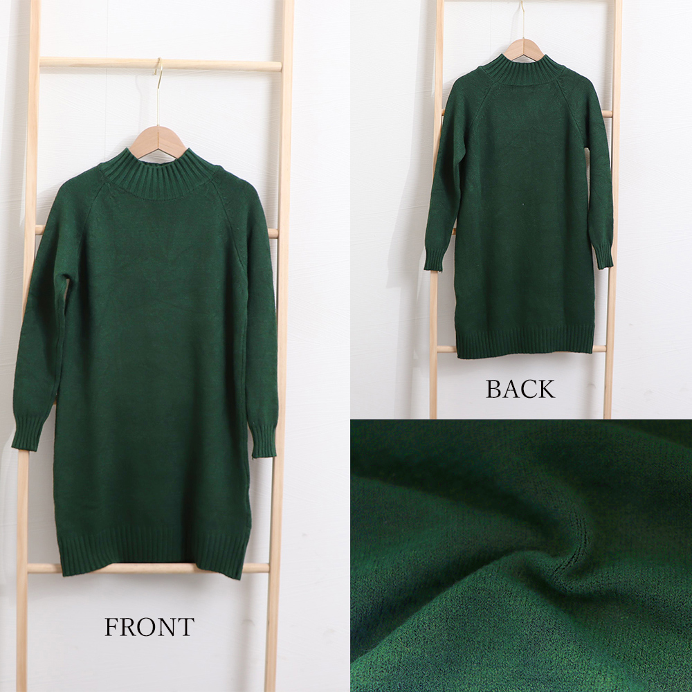 長袖ニットチュニック プチハイネック 無地