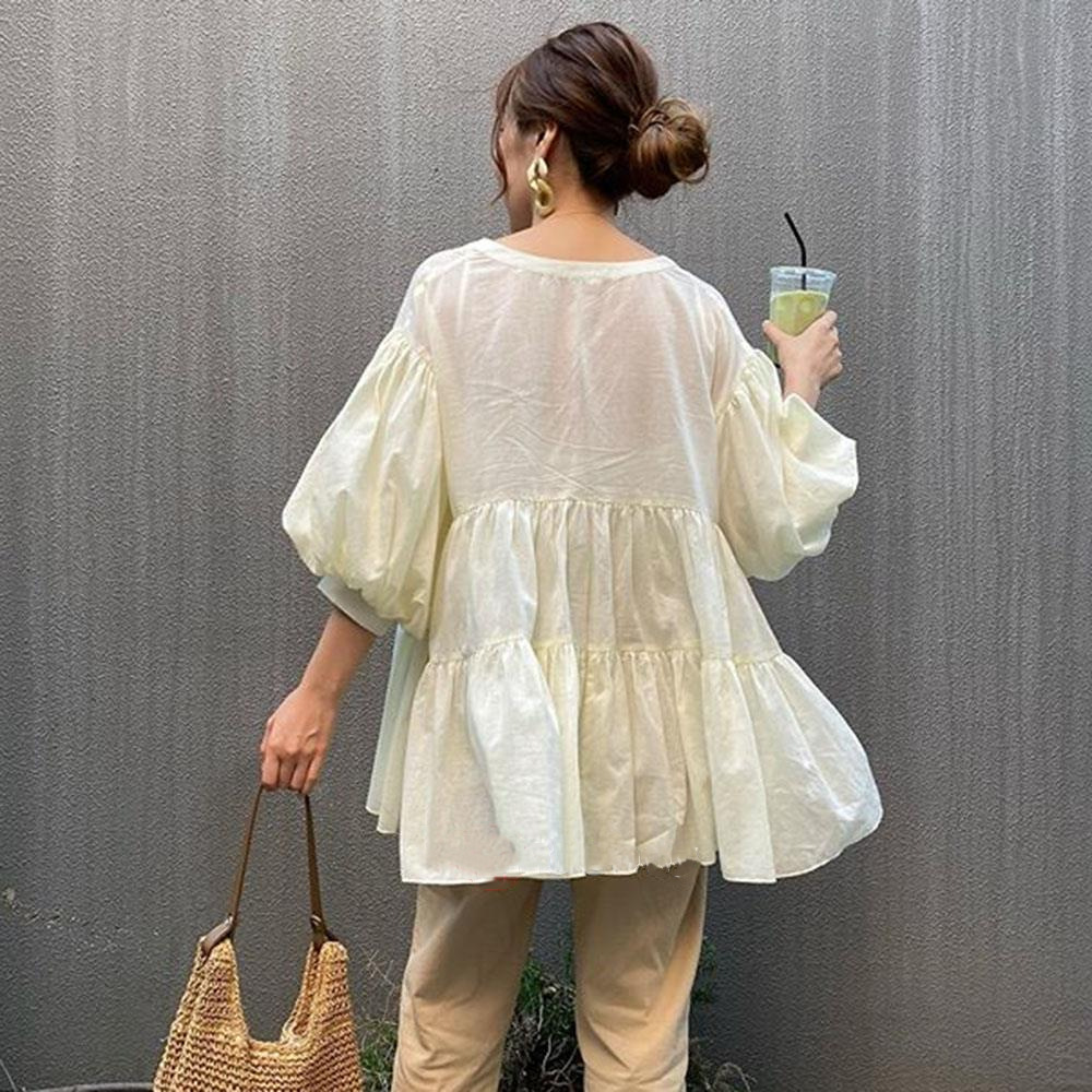 ふんわりシルエット長袖チュニックブラウス