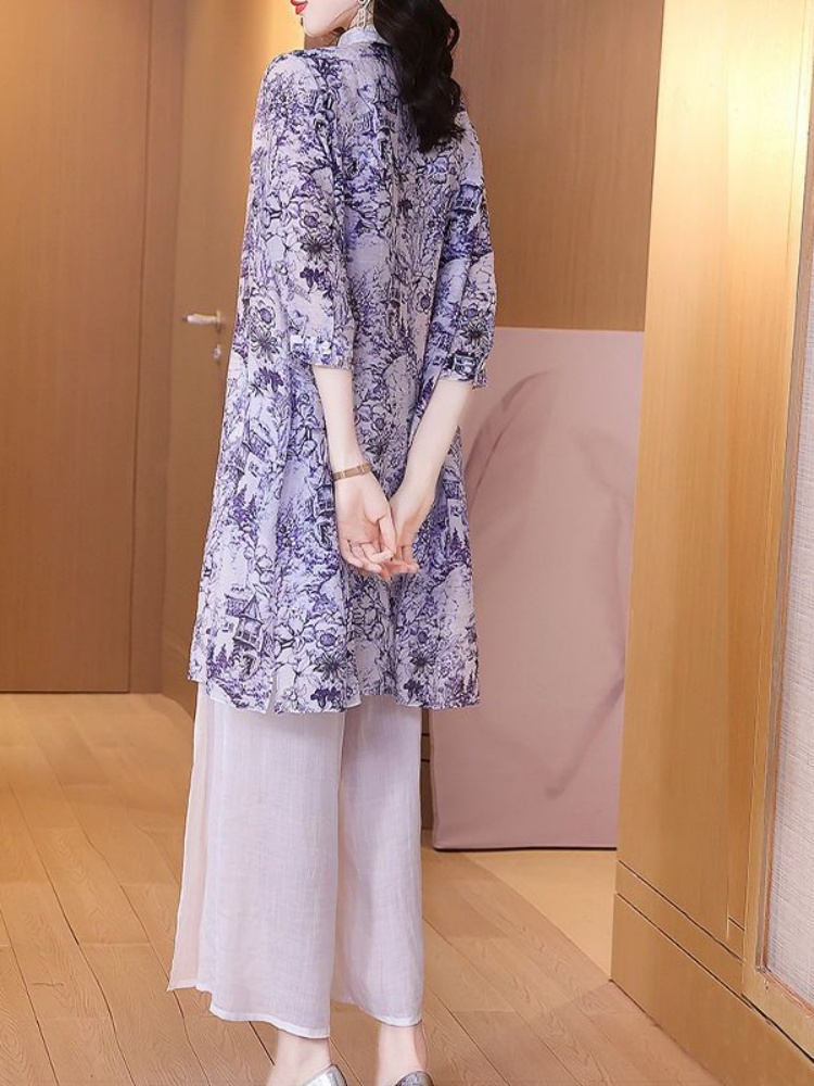 風景画プリントロングチュニック