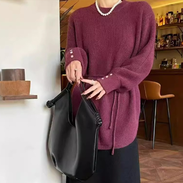 新作ボリューム袖ニットチュニック ロング丈セーター