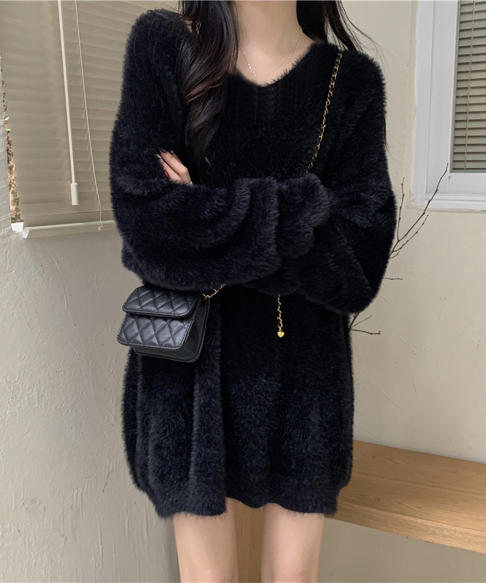 ふわふわシャギーニットチュニック レディース 長袖