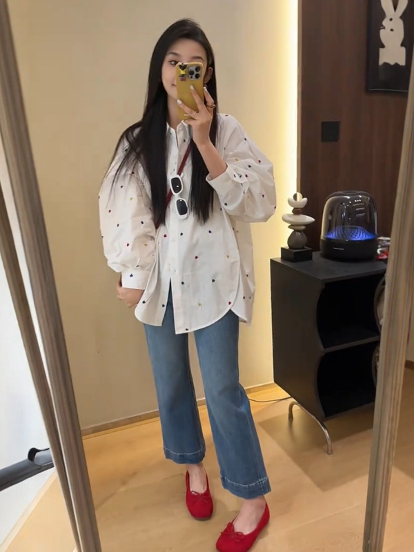 小紋ドット ゆったりチュニックシャツ