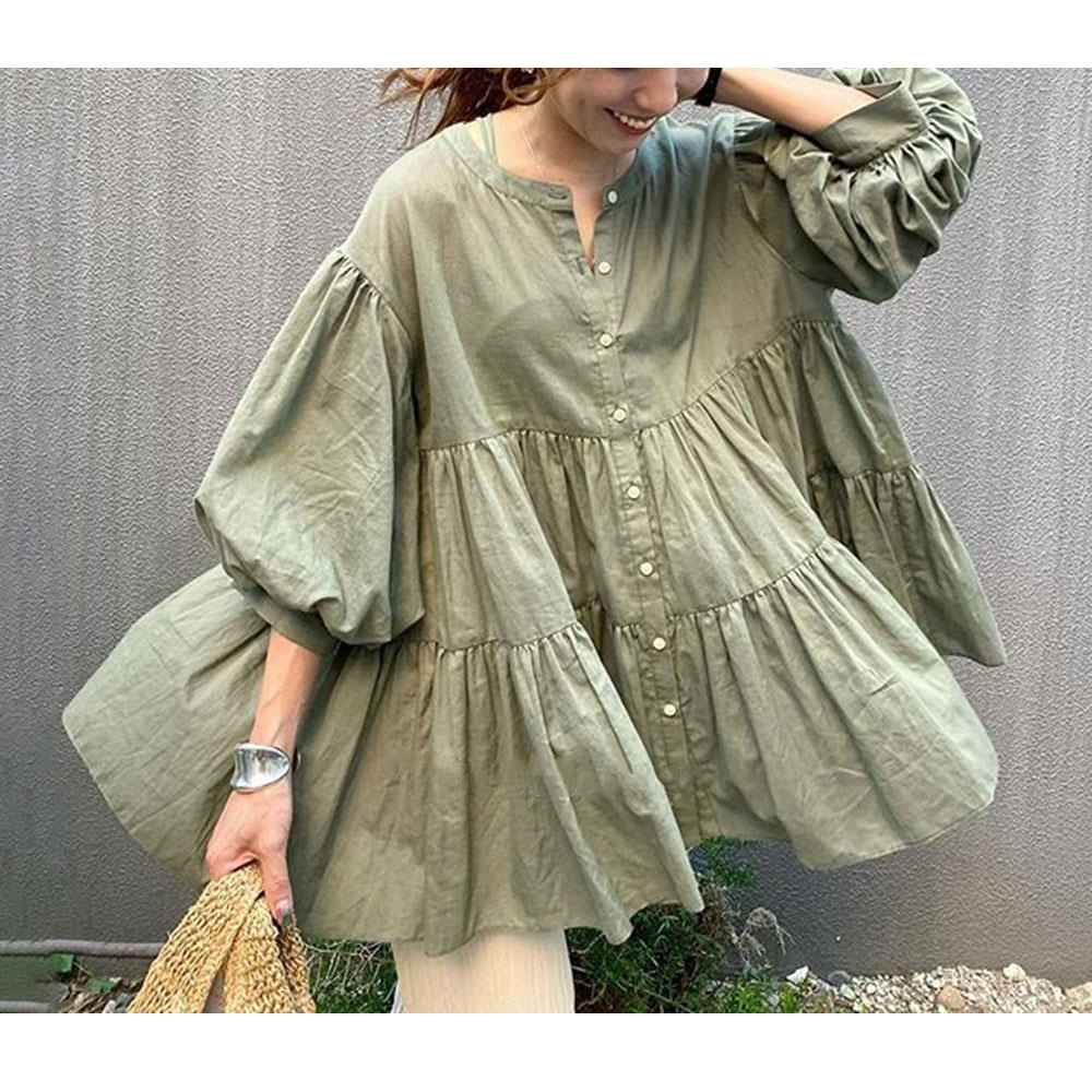 ふんわりシルエット長袖チュニックブラウス