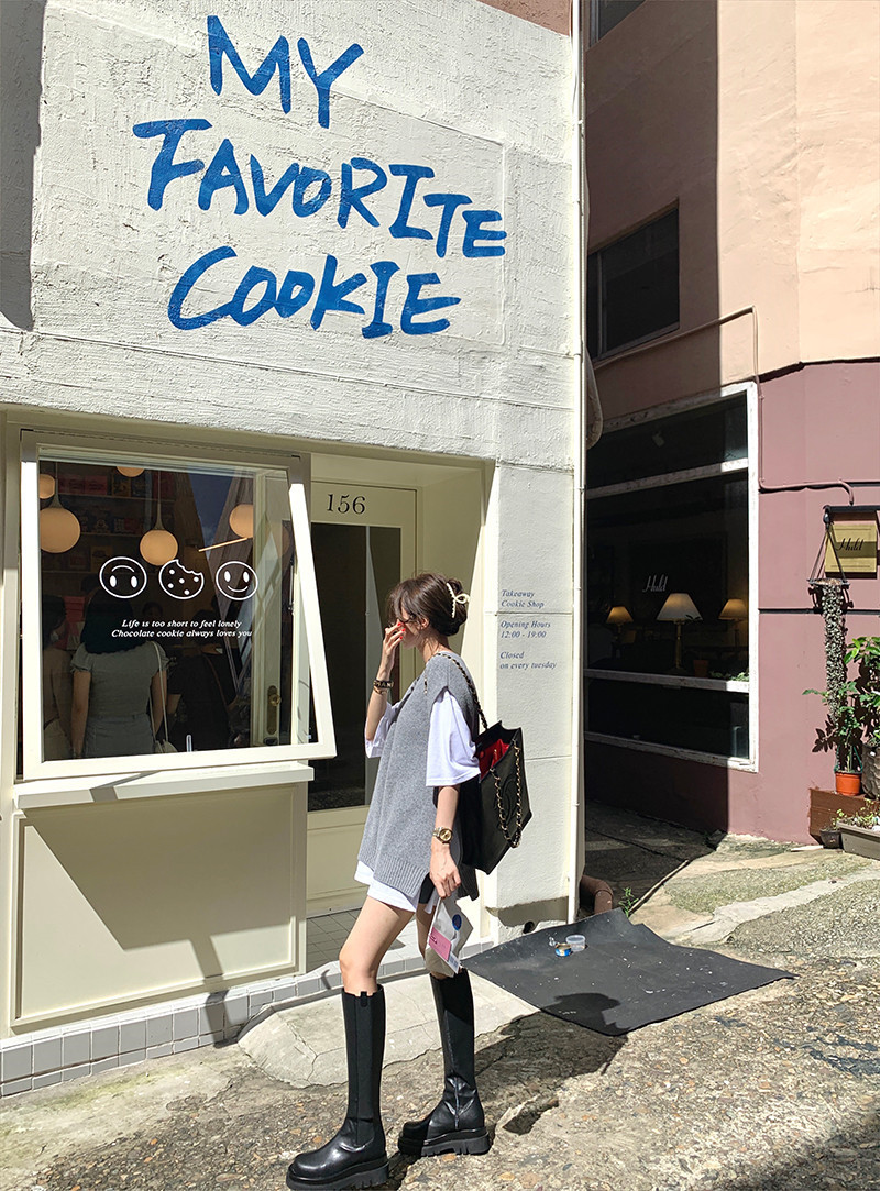 ニットベスト レイヤード重ね着チュニック体型カバー