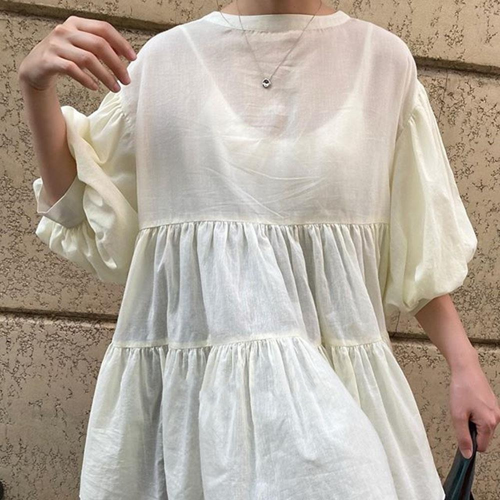 ふんわりシルエット長袖チュニックブラウス