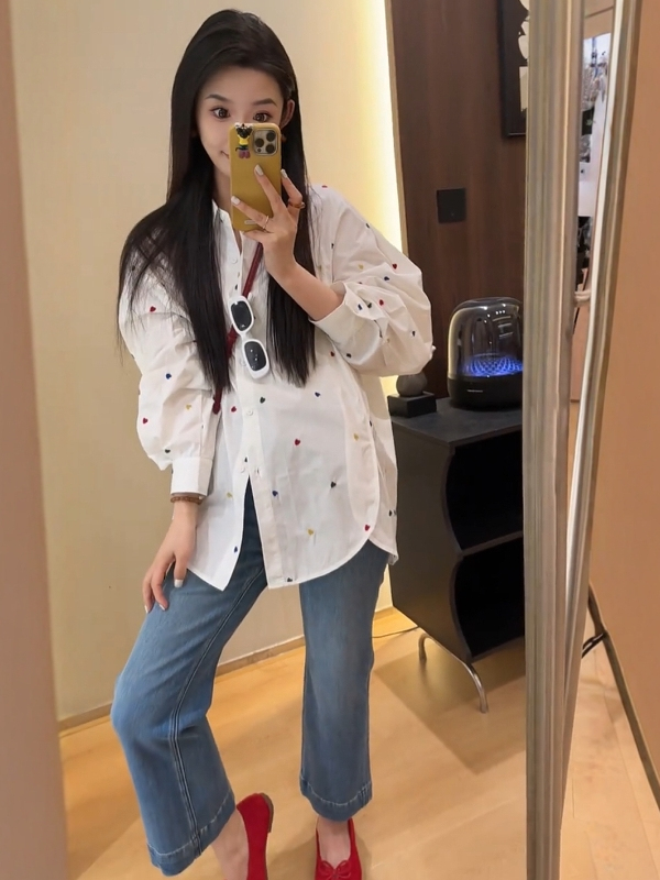 小紋ドット ゆったりチュニックシャツ