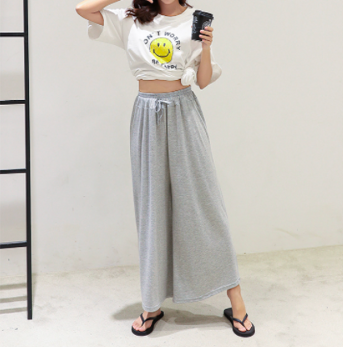 骨格ナチュラルウエストゴムワイドパンツ