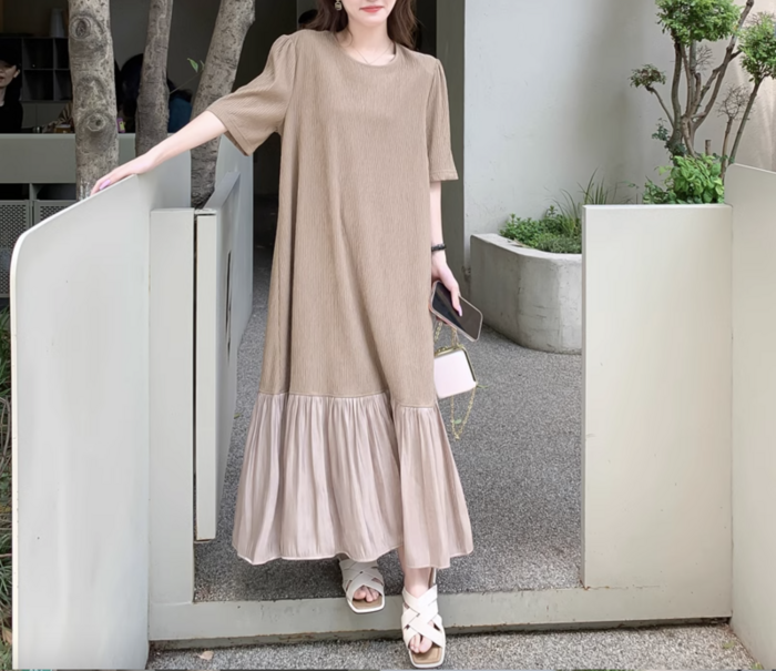 骨格ナチュラルフレア Aライン プリーツワンピース