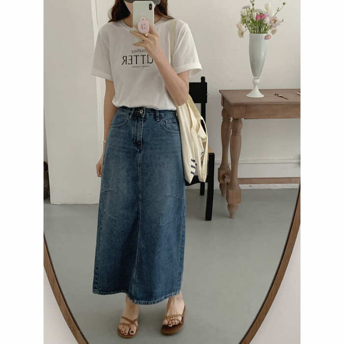骨格ナチュラルストレートデニムスカート