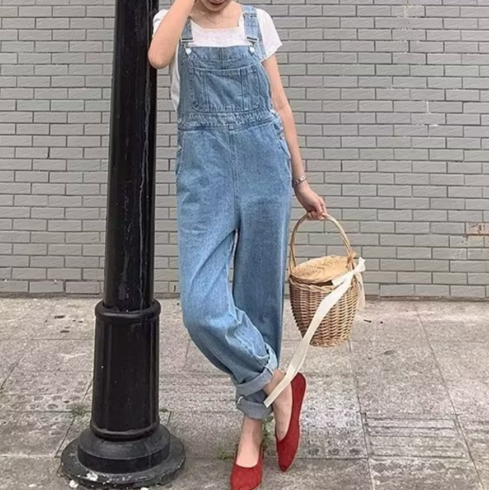骨格ナチュラルゆるストレートデニムサロペット