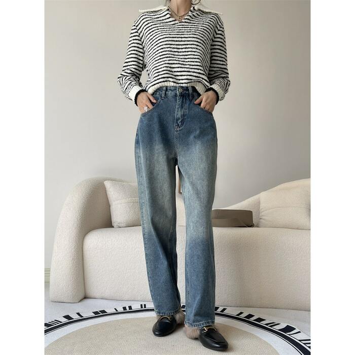 骨格ナチュラルワイドレッグデニムパンツ