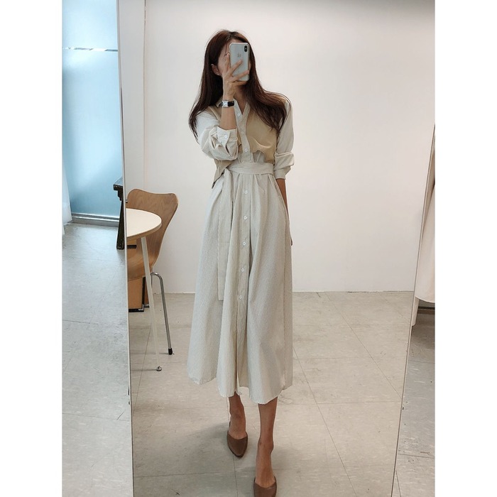 骨格ナチュラルシャツワンピース