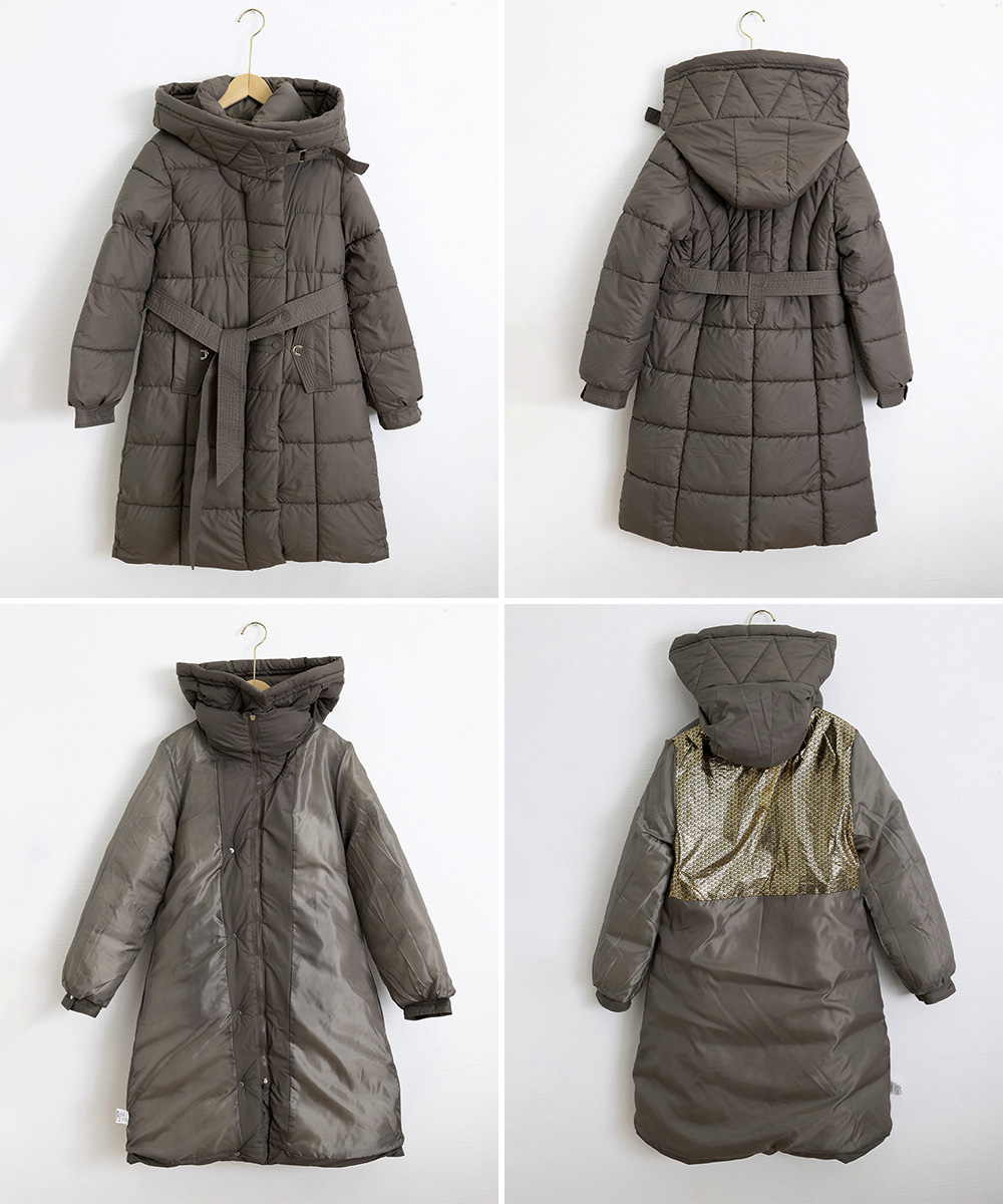 ネイビーコーデ フード付き中綿ロング丈防寒アウター