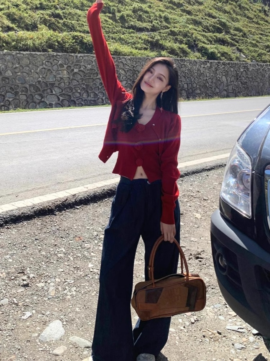 ネイビーコーデ  ゆったりワイドデニムパンツ