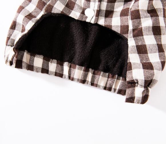 ネイビーコーデ ペット服 上品なチェック柄リボン付き防寒ワンピース