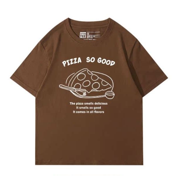 ネイビーコーデ おいしいピザ柄の半袖Tシャツ