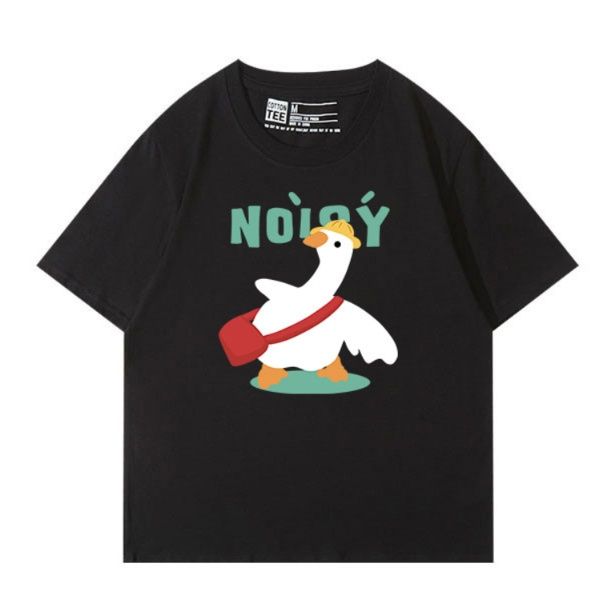 ネイビーコーデ 遊び心あふれる鳥イラストTシャツ