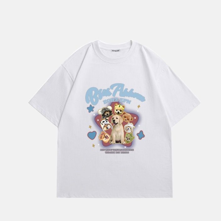 ネイビーコーデ わんこ集合プリント半袖Tシャツ