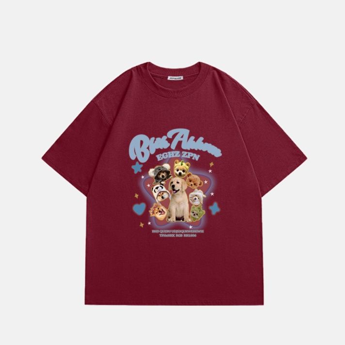 ネイビーコーデ わんこ集合プリント半袖Tシャツ