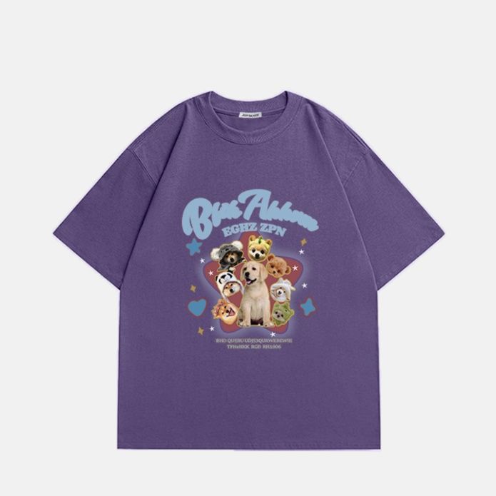 ネイビーコーデ わんこ集合プリント半袖Tシャツ